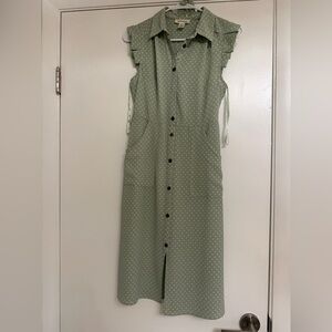 Monteau Sage Green Polka Dot Midi Dress